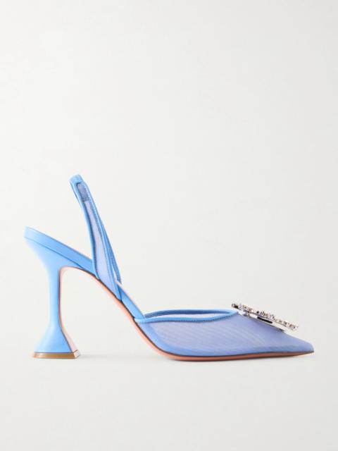 Begum Leather-trimmed Crystal-embellished Mesh Slingback Pumps