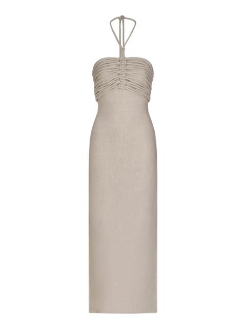 Mezcalitos Halter Linen Midi Dress neutral