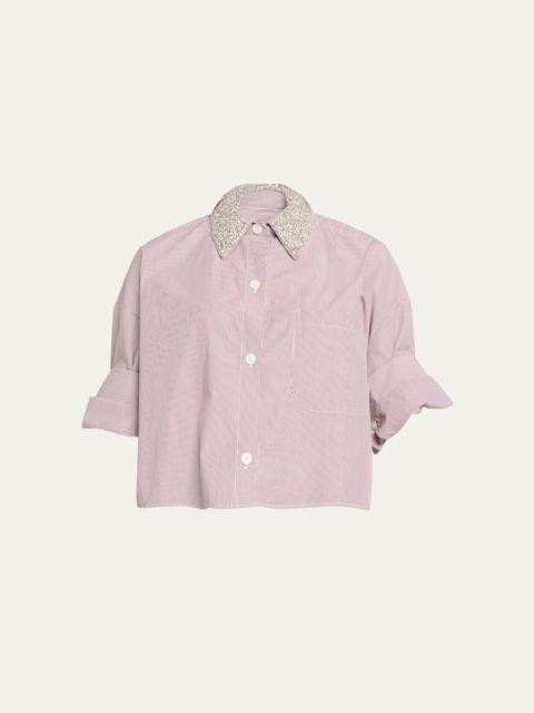 Next Ex Striped Cropped Shirt with Crystal Collar