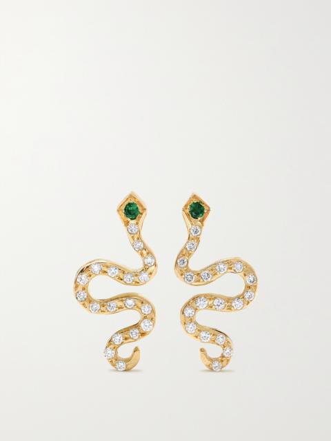 Little Snake 18-karat Gold, Diamond And Tsavorite Earrings