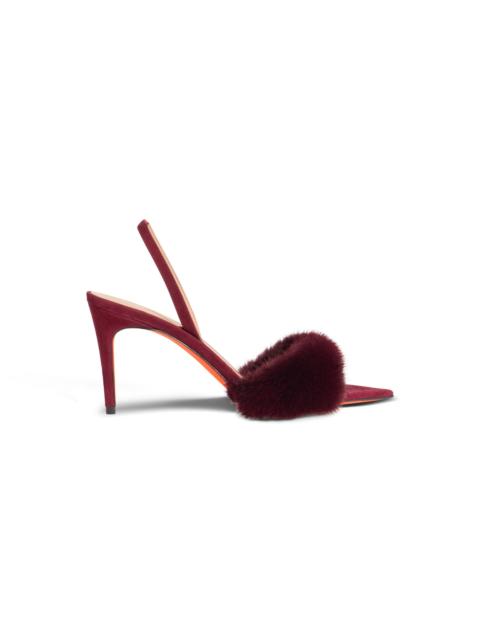 Women's burgundy suede and mink high-heel sandal