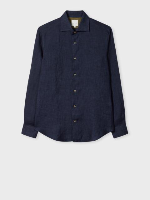 Slim-Fit Navy Blue Linen Shirt