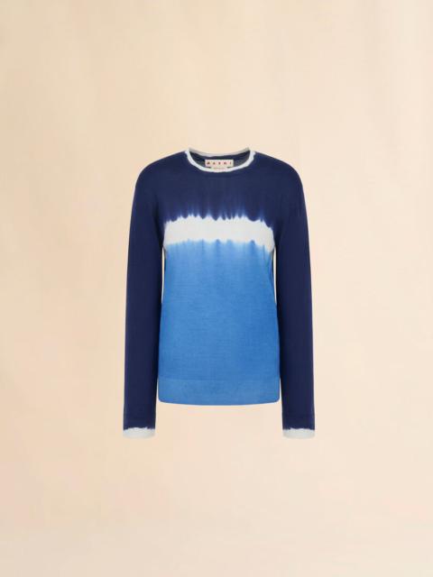 BLUE WOOL-SILK JUMPER WITH TIE-DYE EFFECT