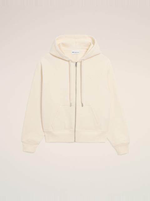 WHITE COTTON EMBOSSED AMI DE COEUR ZIPPED HOODIE