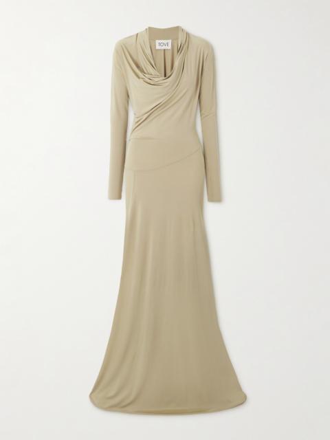 Vevina Draped Pleated Jersey Maxi Dress