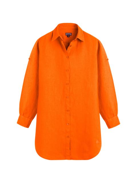 Women Linen Shirt Dress Solid