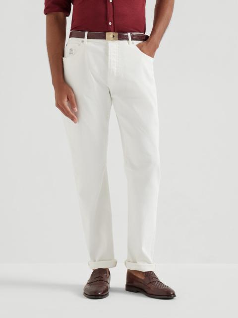 Garment-dyed five-pocket trousers in comfort denim