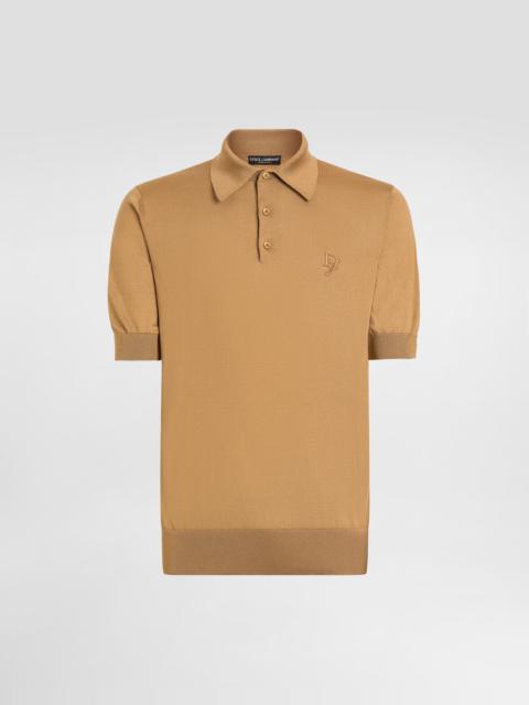 Silk polo-shirt with logo embroidery