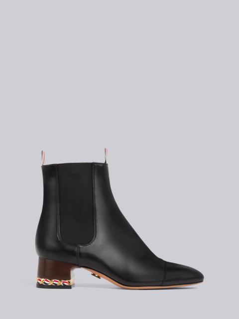 Black Vitello Calfskin Tricolor Chain Block Heel Chelsea Boot