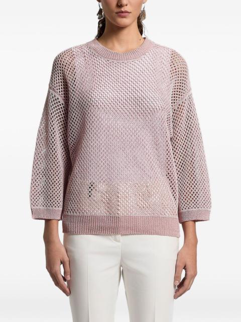 sequinned open-knit crew-neck sweater