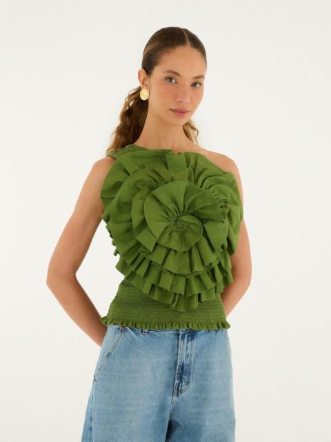 Green One Shoulder Lenzing Ecovero Euroflax Blouse