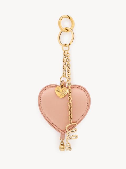CHLOÉ SYMBOLS HEART KEY RING BAG CHARM IN SATIN & BRASS