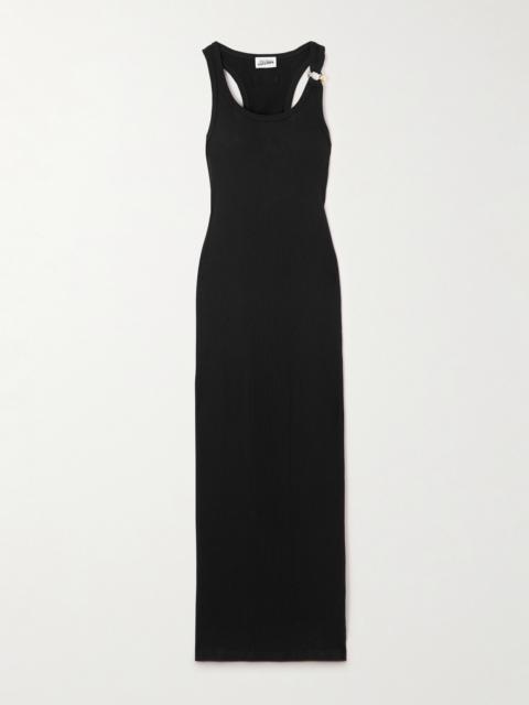 Embellished Ribbed Cotton Midi Dress