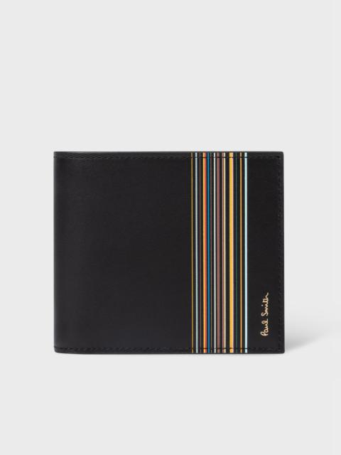 Black Leather 'Signature Stripe Block' Billfold Wallet