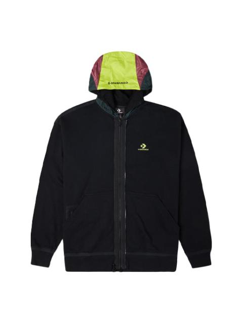 Converse Contrast Color Stitching Zipper Hooded Jacket Couple Style Black 10022614-A03