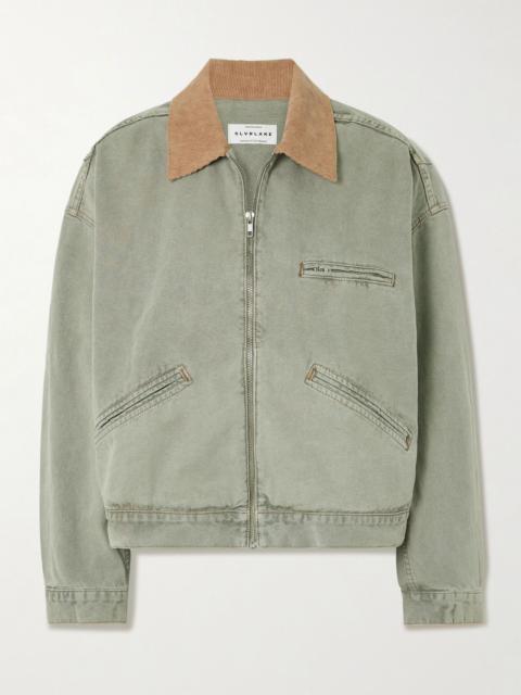 Camden Garage corduroy-trimmed cotton-canvas jacket Sage green