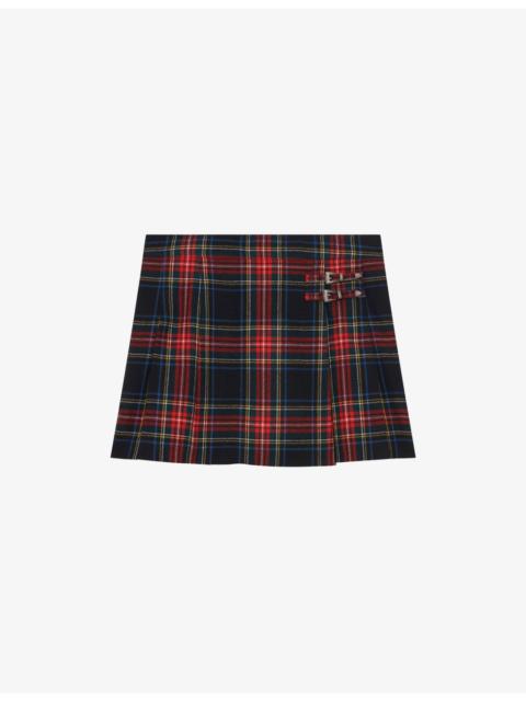 Buckle-Embellished Tartan Wool Mini Skirt