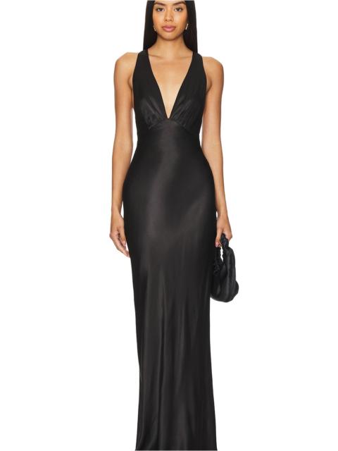 La Lune Plunged Cross Back Maxi Dress