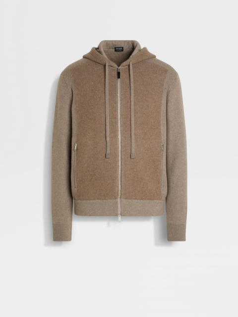 LIGHT TAUPE MÉLANGE OASI CASHMERE FULL ZIP HOODIE