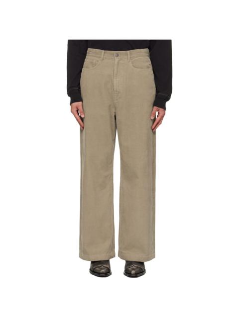 Beige Washed Corduroy Wide-Leg Trousers