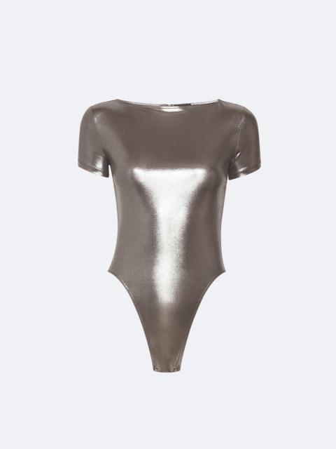 Coated Jersey Short Sleeve Boatneck Bodysuit