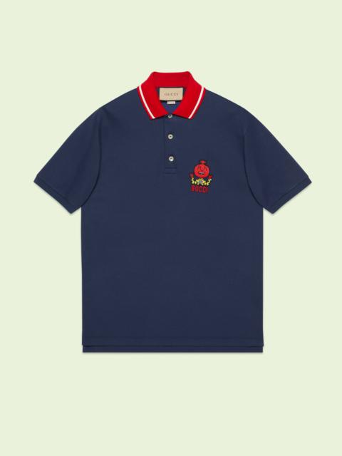 Cotton polo with Gucci onion embroidery