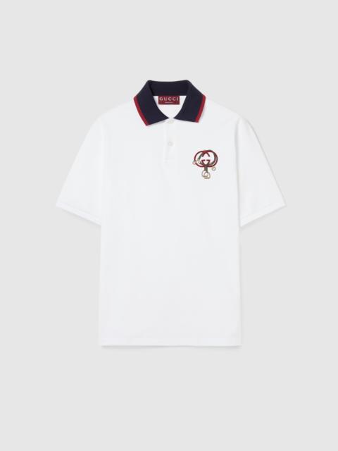 Cotton piquet polo shirt with embroidery