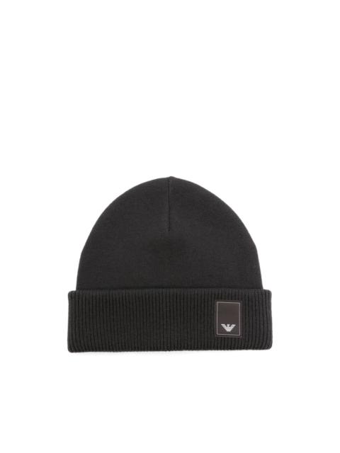logo-plaque ribbed beanie