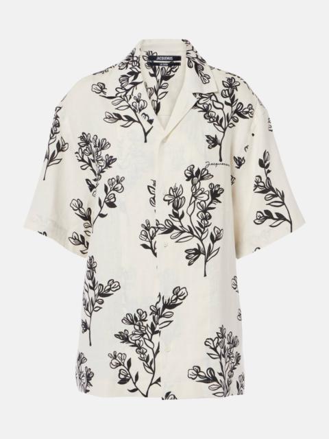 Jean floral linen bowling shirt