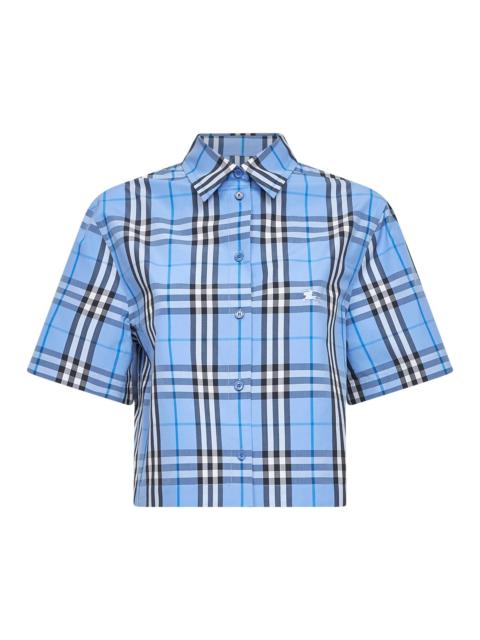 Light blue Check cotton cropped shirt