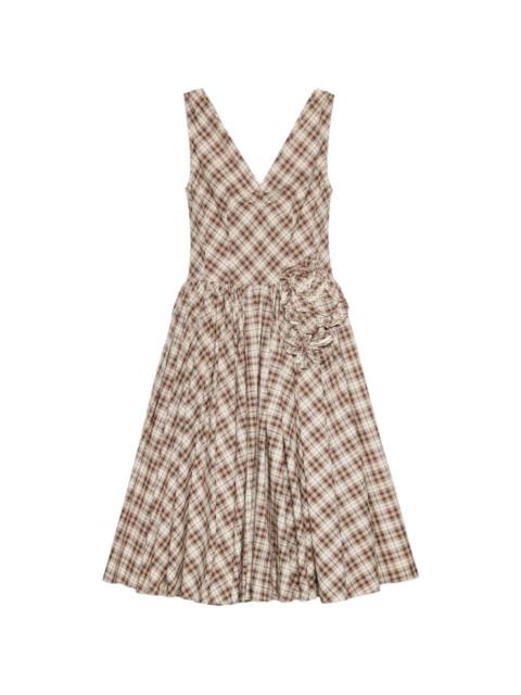 embroidered checked poplin dress