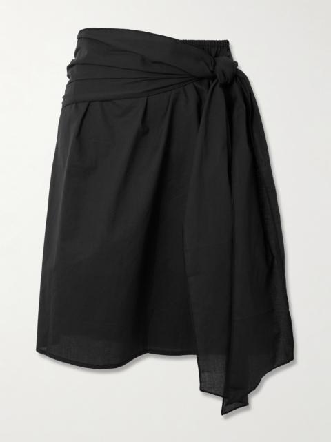 Tie-detailed Organic Cotton-voile Midi Skirt