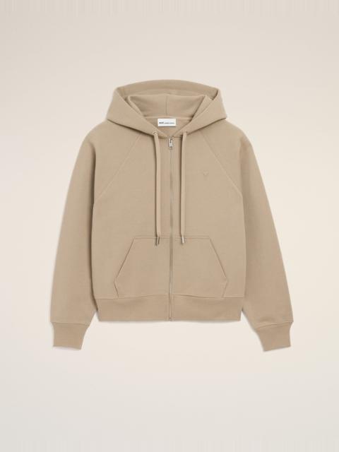 BEIGE COTTON EMBOSSED AMI DE COEUR ZIPPED HOODIE