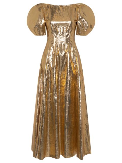 Ranya Puff Sleeve Maxi Dress in Metallic Gold Linen Twill