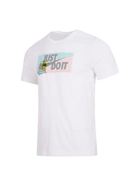 Men's Nike Square Brand Logo Cartoon Printing Round Neck Casual Short Sleeve White T-Shirt DQ1088-10