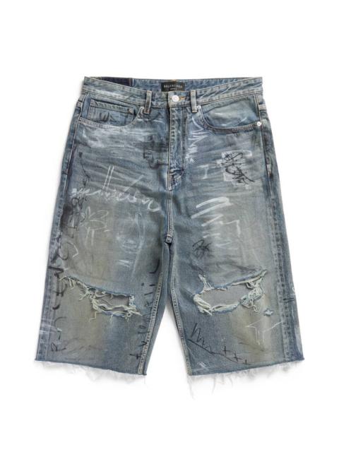 Men's Graffiti Baggy Shorts in Light Blue