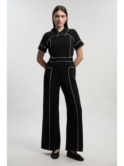 Compact Stretch Contrast Tipped Tab Detail Tailored Jumpsuit