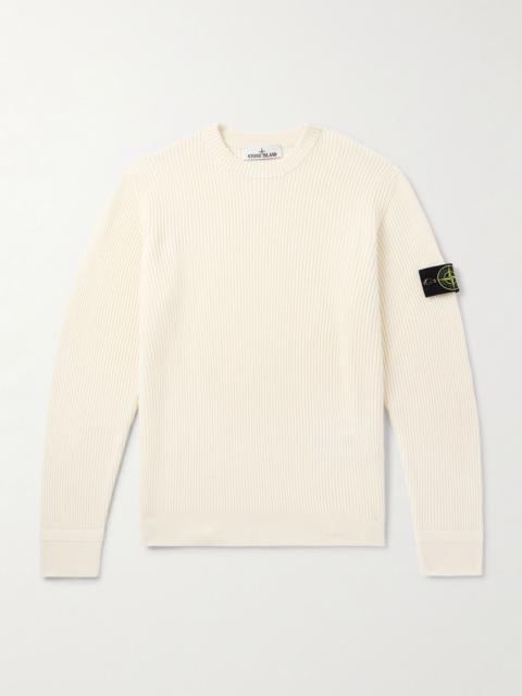 Logo-Appliquéd Ribbed Wool Sweater Ivory