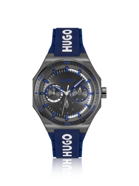 GRAY-PLATED WATCH WITH SILICONE LOGO STRAP