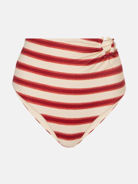 Striped high-rise bikini bottoms