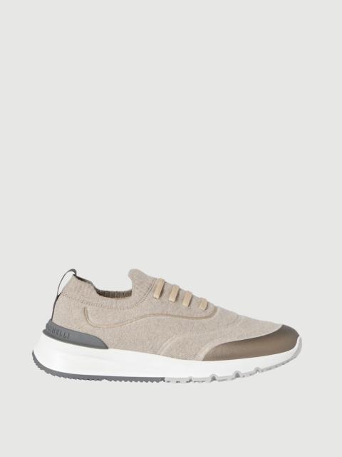 Techno cotton knit runners with heat-bonded details