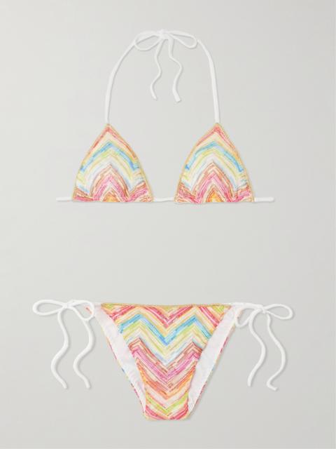 Mare Striped Metallic Crochet-knit Triangle Bikini