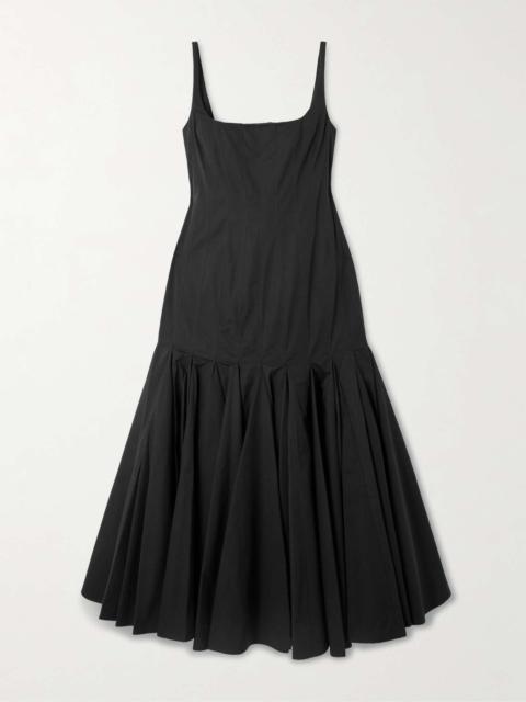Agave pleated paneled cotton-poplin midi dress Black