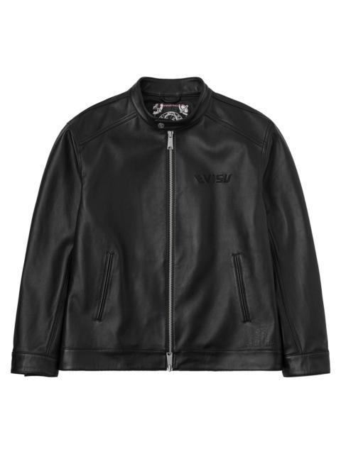 Logo and Seagull Embroidery Regular Fit Leather Jacket