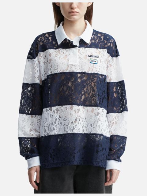 NAVY LACE STRIPE PIQUÉ TOP