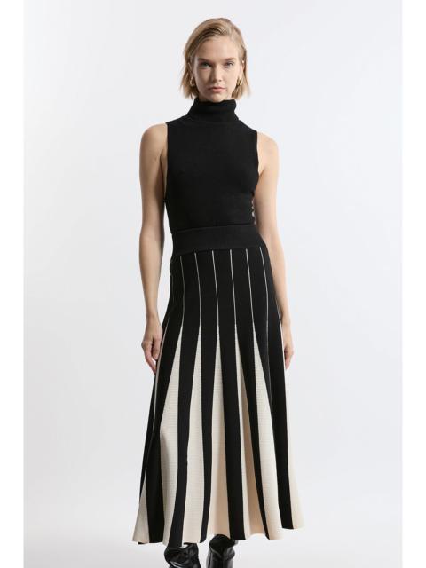 Pointelle Knit Colour Blocked Pleated Skirt