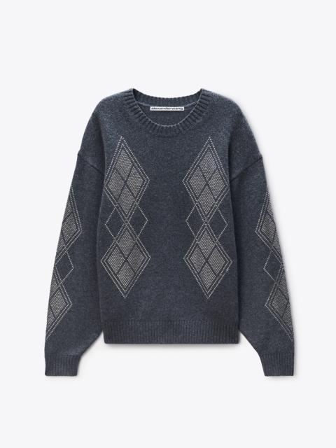 Studded Argyle Crewneck Pullover