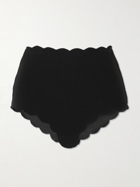Santa Monica Scalloped Recycled-seersucker Bikini Briefs