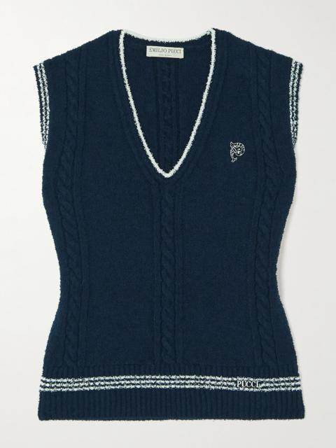 Striped Embroidered Cable-knit Cotton-blend Vest