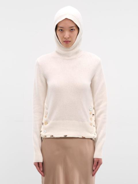 White Wool-Angora Hooded Sweater